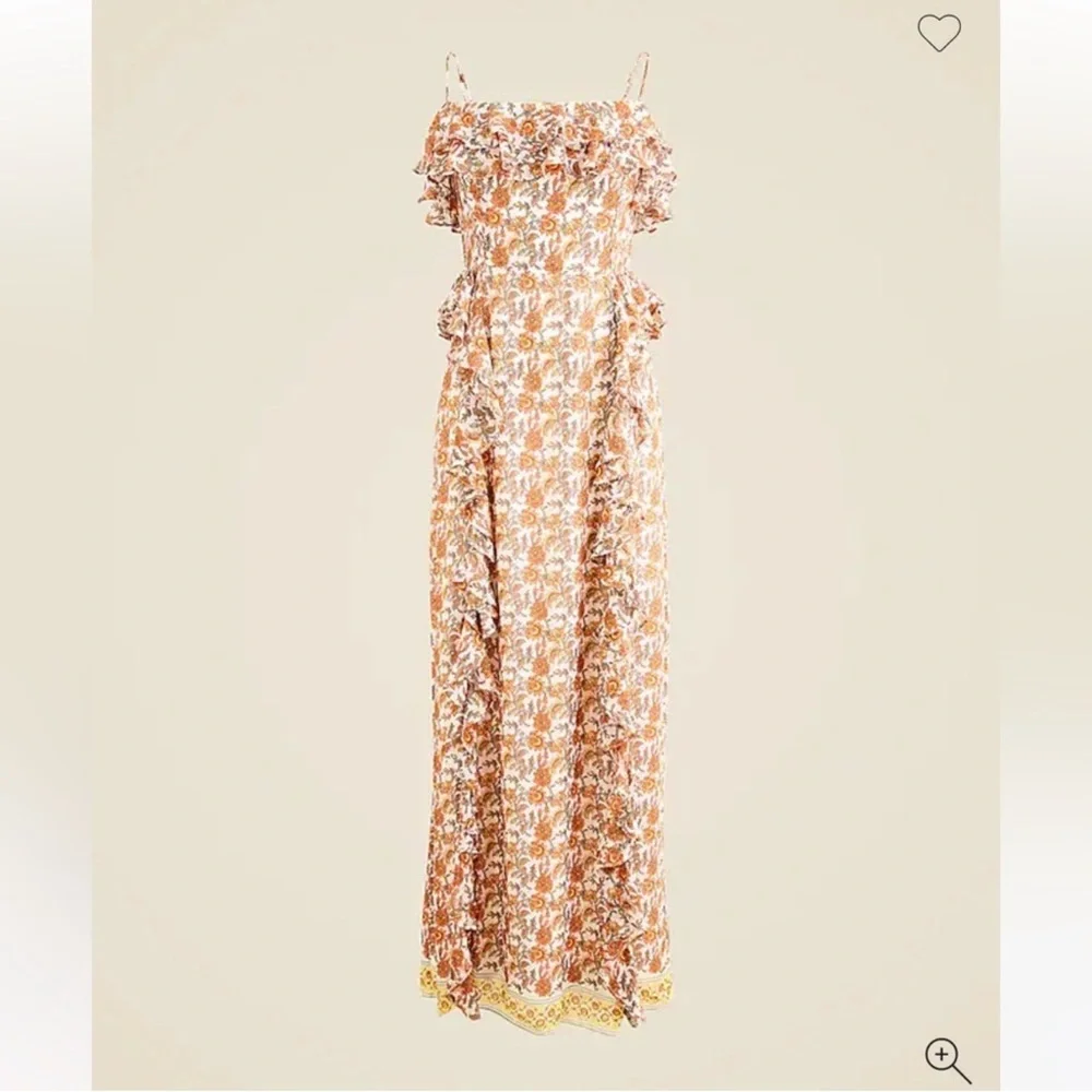 J. Crew Collection Cascading Ruffle Dress in Sunset Rose Block Print Chiffon